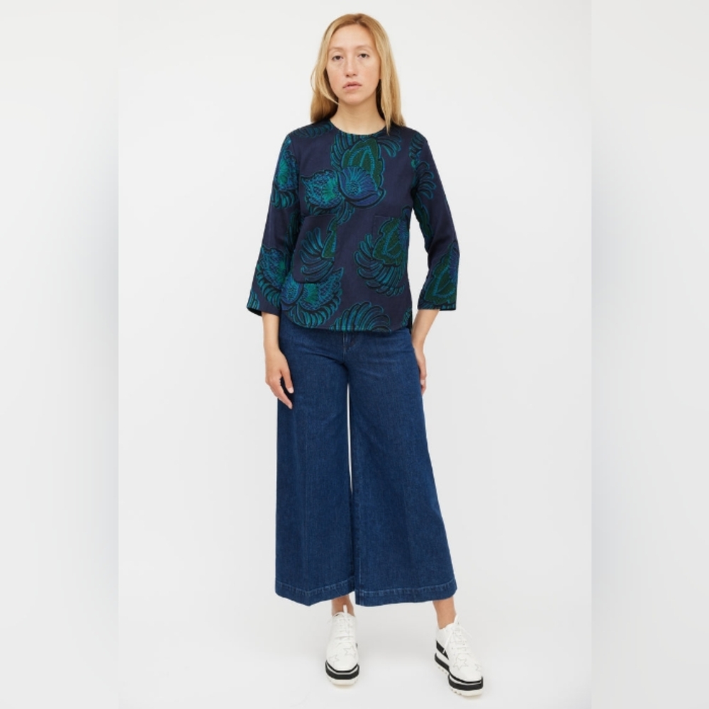 STELLA MCCARTNEY Teal Blue Damask Jacquard Tunic Top 42